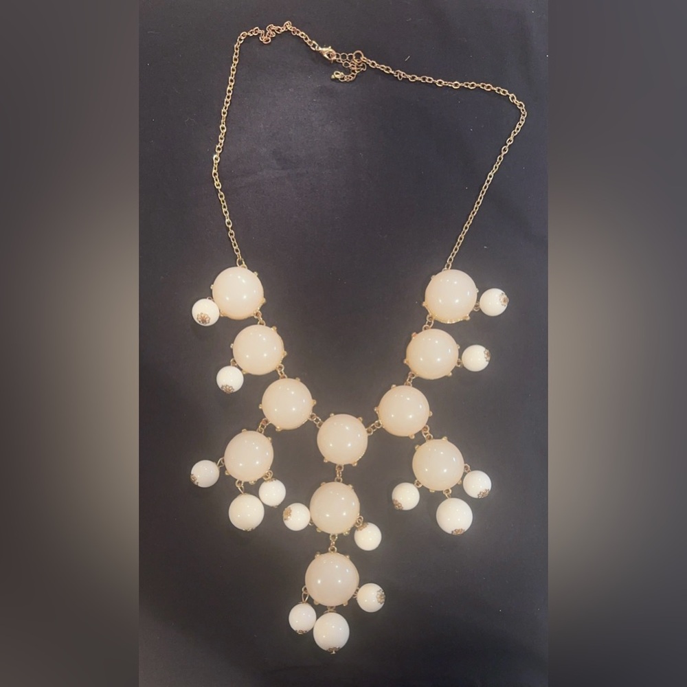 White Vintage Beaded Statement Bubble Necklace, B… - image 1